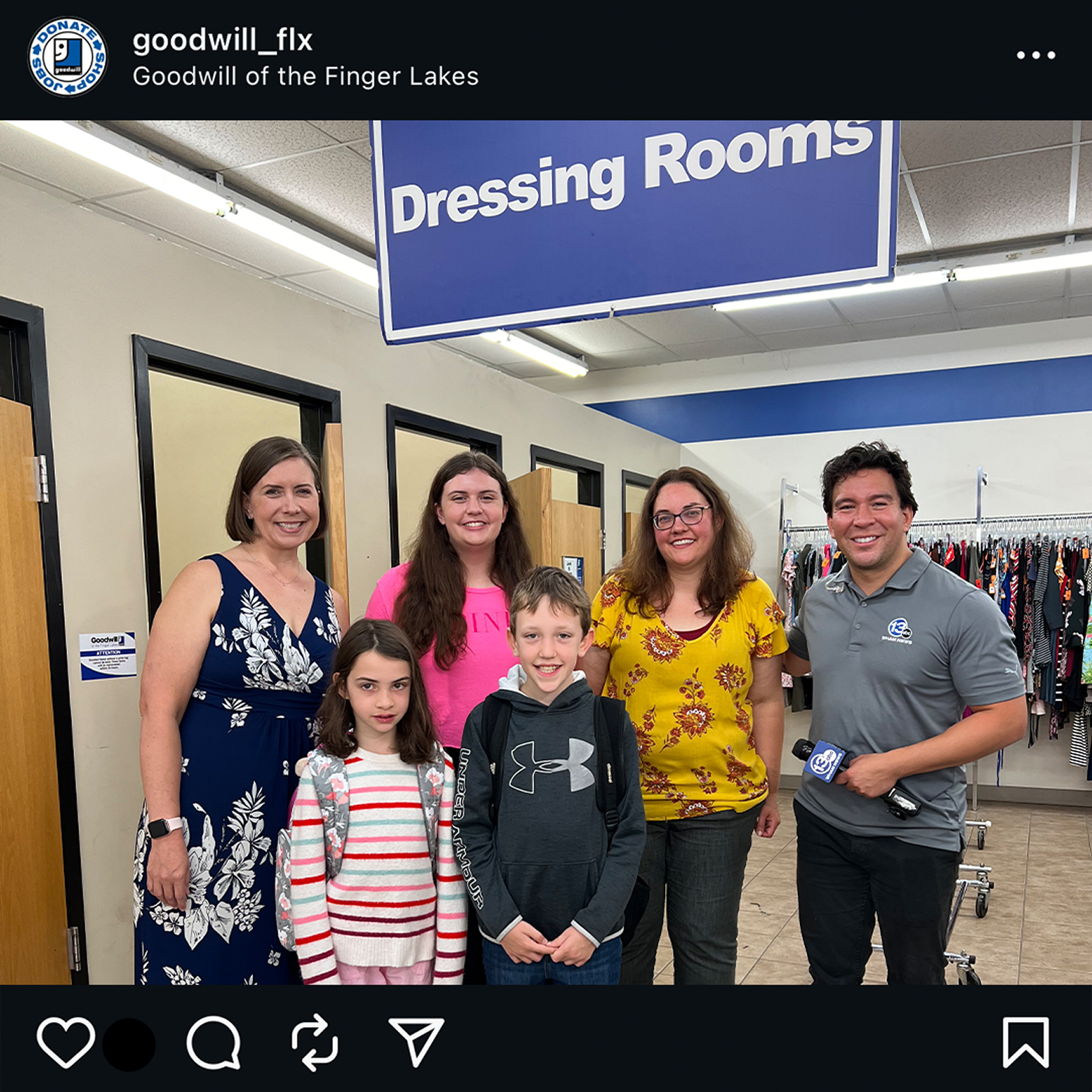 An Instagram post from Goodwill of the Finger Lakes related to back-to-school shopping