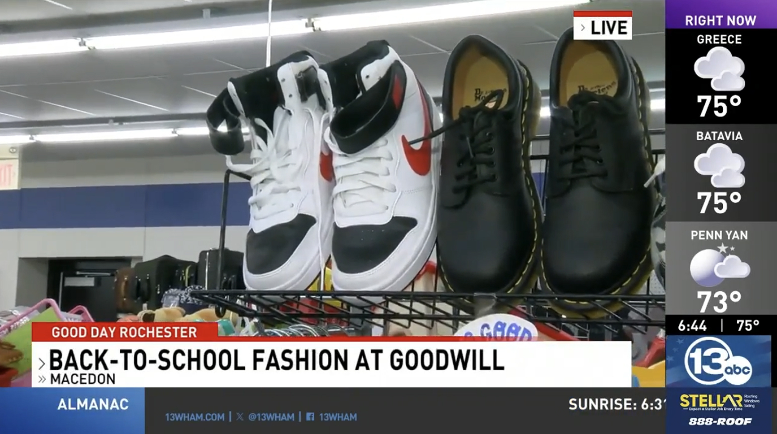 A frame from a news story about back-to-school shopping at Goodwill of the Finger Lakes