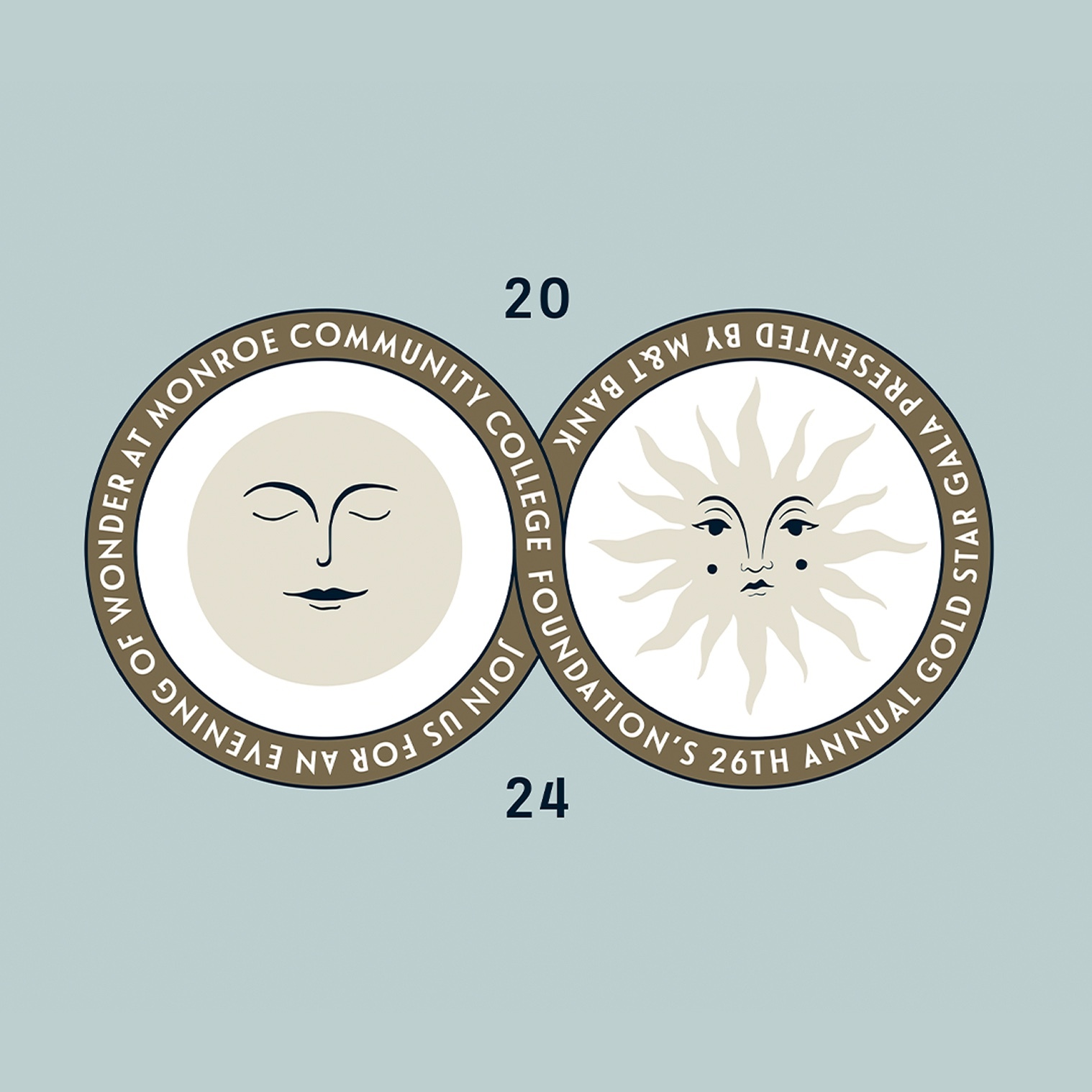 Design details of a component of the 2024 Monroe Community College Foundation Gold Star Gala invitation that shows illustrations of the moon and sun